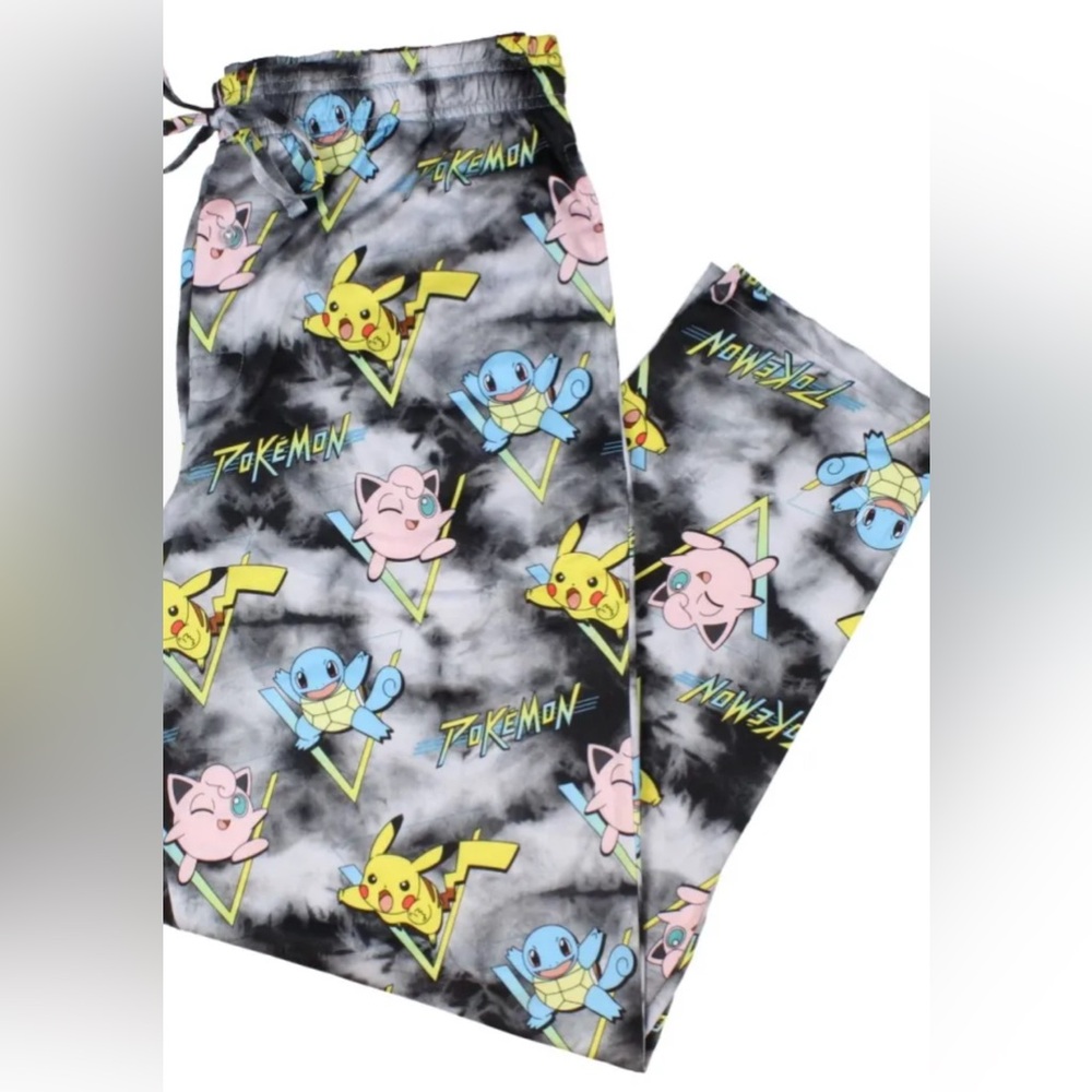 Pokémon PKM Men's Pika Squirtle And Jigglypuff Tie Dye Sleep Pajama Pants Small